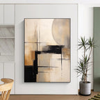 Geometric Abstract in Neutral Tones Abstract Painting for Sophisticated Dining Areas HENG356