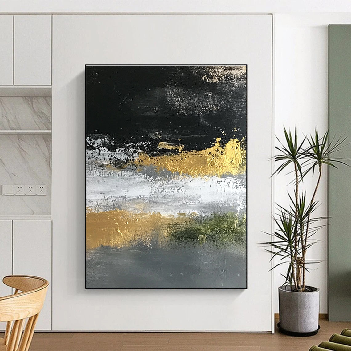 Black, Gold, and Gray Abstract Painting with Luxe Accents WINK248