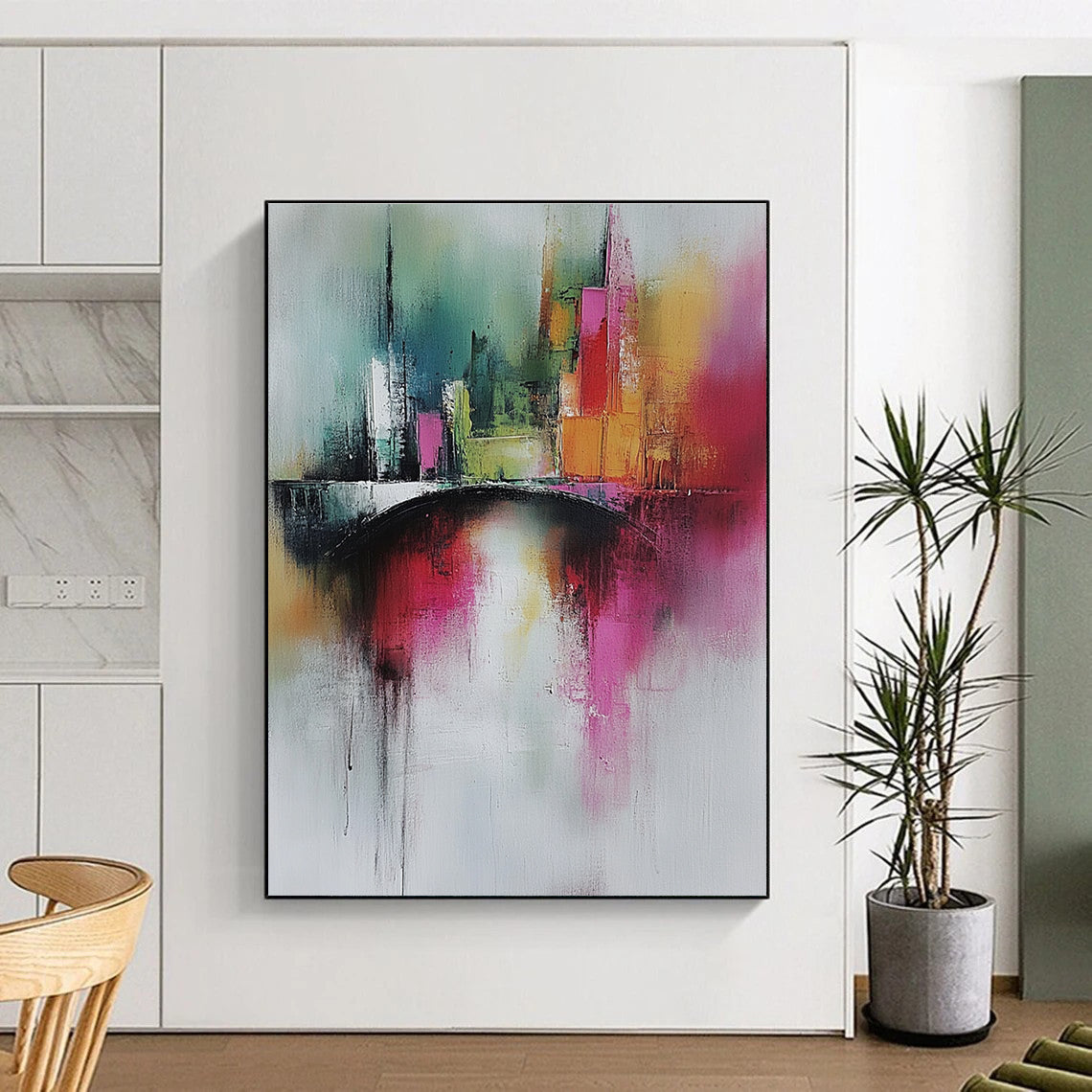 Colorful Cityscape Abstract Painting for Urban - Themed Cafes GAB0905