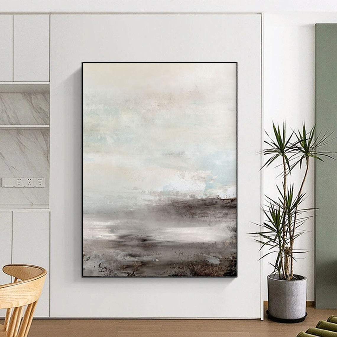 Light - Toned Landscape Abstract Painting for Minimalist Home Offices HENG154