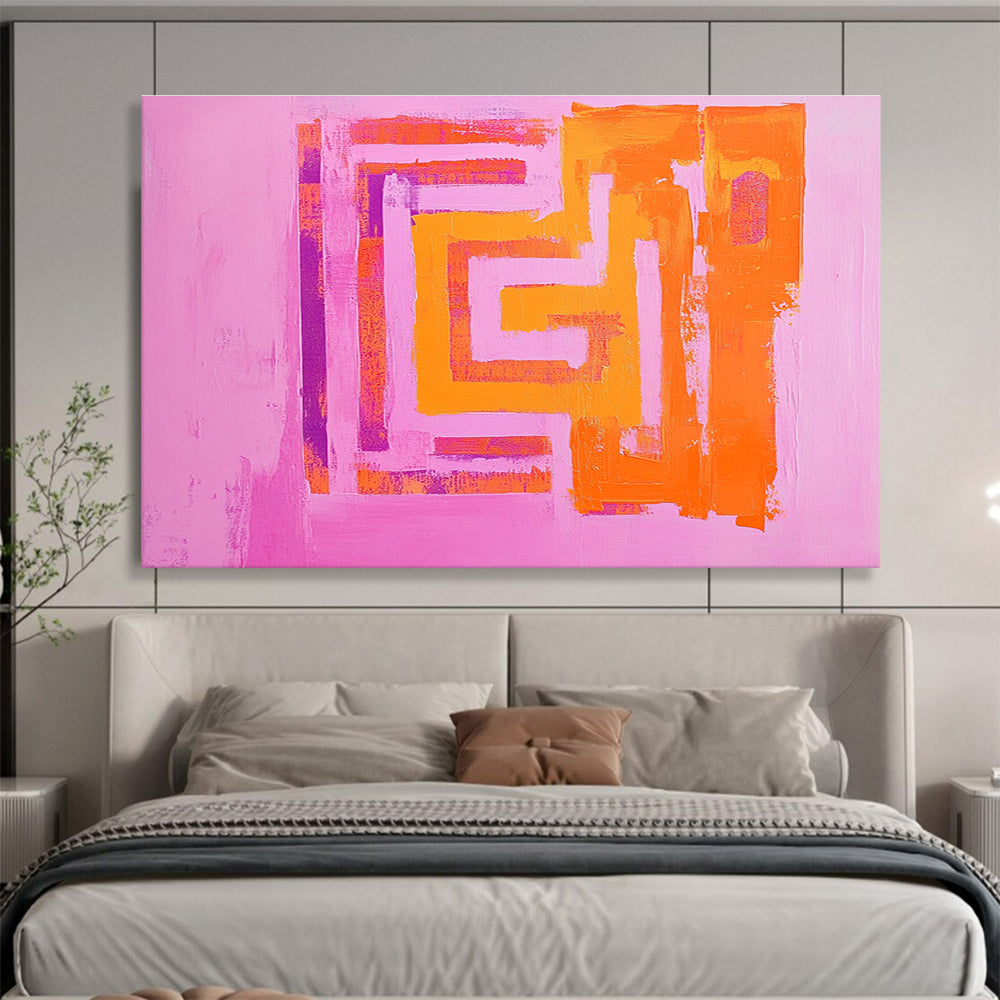 Bold Pink - Orange Geometric Maze Graphic Intrigue Painting ABS130