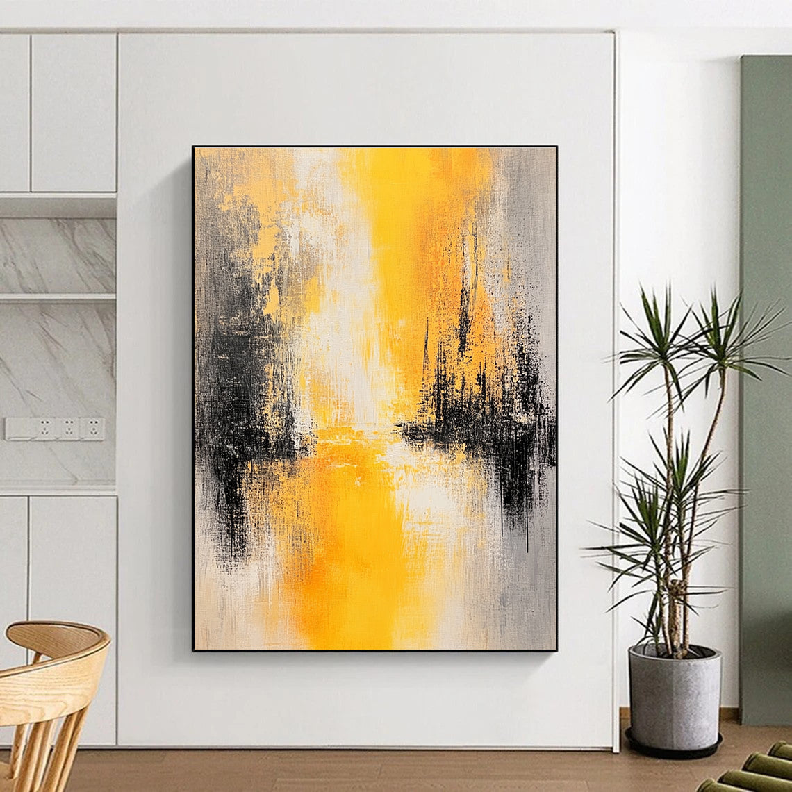 Yellow and Gray Abstract Painting for Minimalist Bedroom Interiors GAB1187