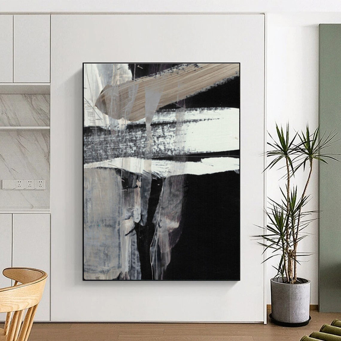 Black - White Textured Abstract Painting for Minimalist Home Offices HENG193