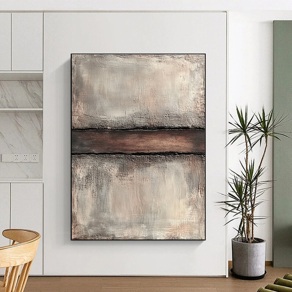 Gray and Brown Textured Divide Abstract Painting with Rustic Simplicity WINK038