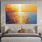 Golden Sunset Sea Abstract Painting with Rich Textures ABS264