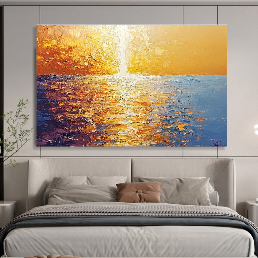 Golden Sunset Sea Abstract Painting with Rich Textures ABS264