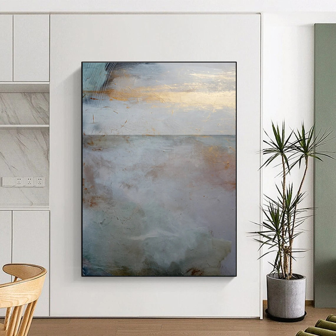Subtle Gold - Accented Landscape Abstract Painting for Serene Hotel Lobbies HENG173