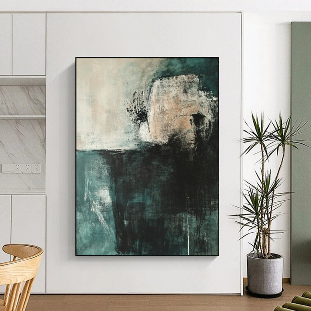 Teal and Gray Abstract Painting for Calm Interiors GAB0729