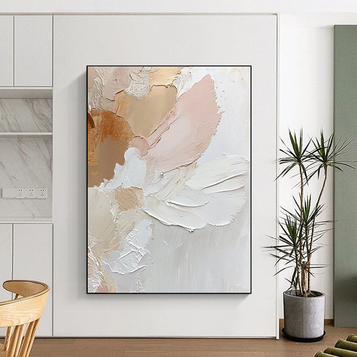 Textured Pink and Beige Flowers - Soft Botanical Abstract Painting GAB0478