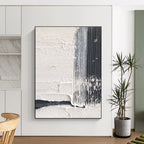 White and Black Textured Striped Art Abstract Painting for Monochrome - Themed Dining Rooms HENG366