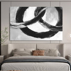 Intertwined Black Rings: Dynamic Movement in Monochrome Abstract Painting ABS175