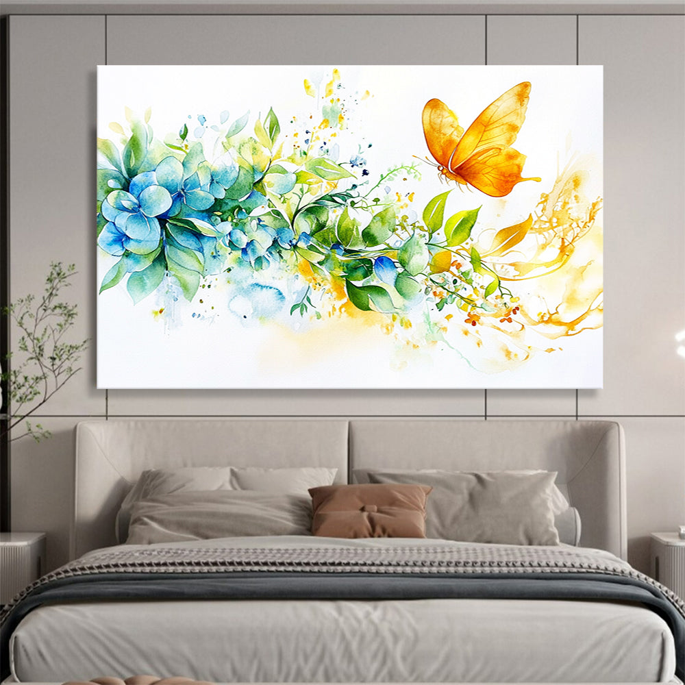 Blue Hydrangeas and Butterfly: Delicate Nature’s Moment Abstract Painting ABS158