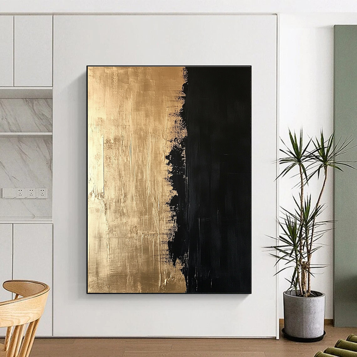 Gold and Black Divide Abstract Painting with Opulent Contrast WINK130