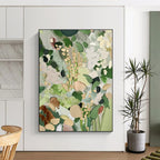 Muted Green Floral Abstract Painting for Minimalist Home Offices HENG426