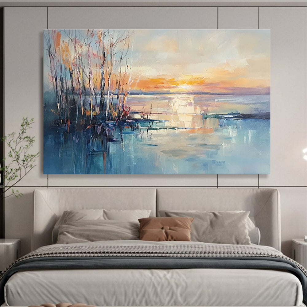 Lake Sunset with Trees Abstract Painting ABS292