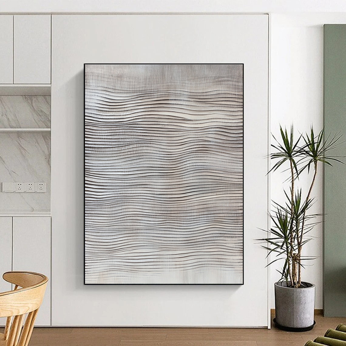 Light Grey Waves Subtle Abstract Painting for Sophisticated Spaces GAB1486