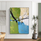 Green Blue Line Abstract Painting for Contemporary Art Galleries GAB0779