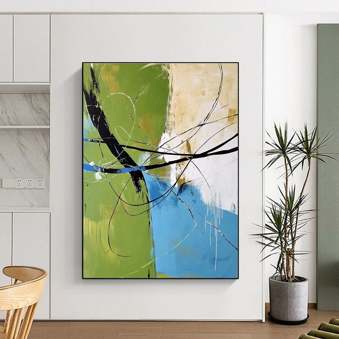 Green Blue Line Abstract Painting for Contemporary Art Galleries GAB0779
