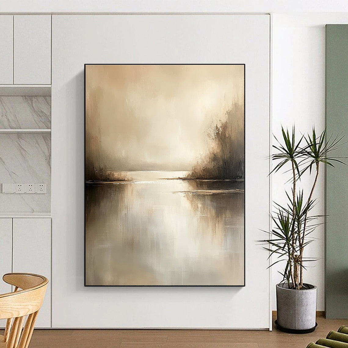 Beige Lake Abstract - Subtle Landscape Abstract Art GAB0527