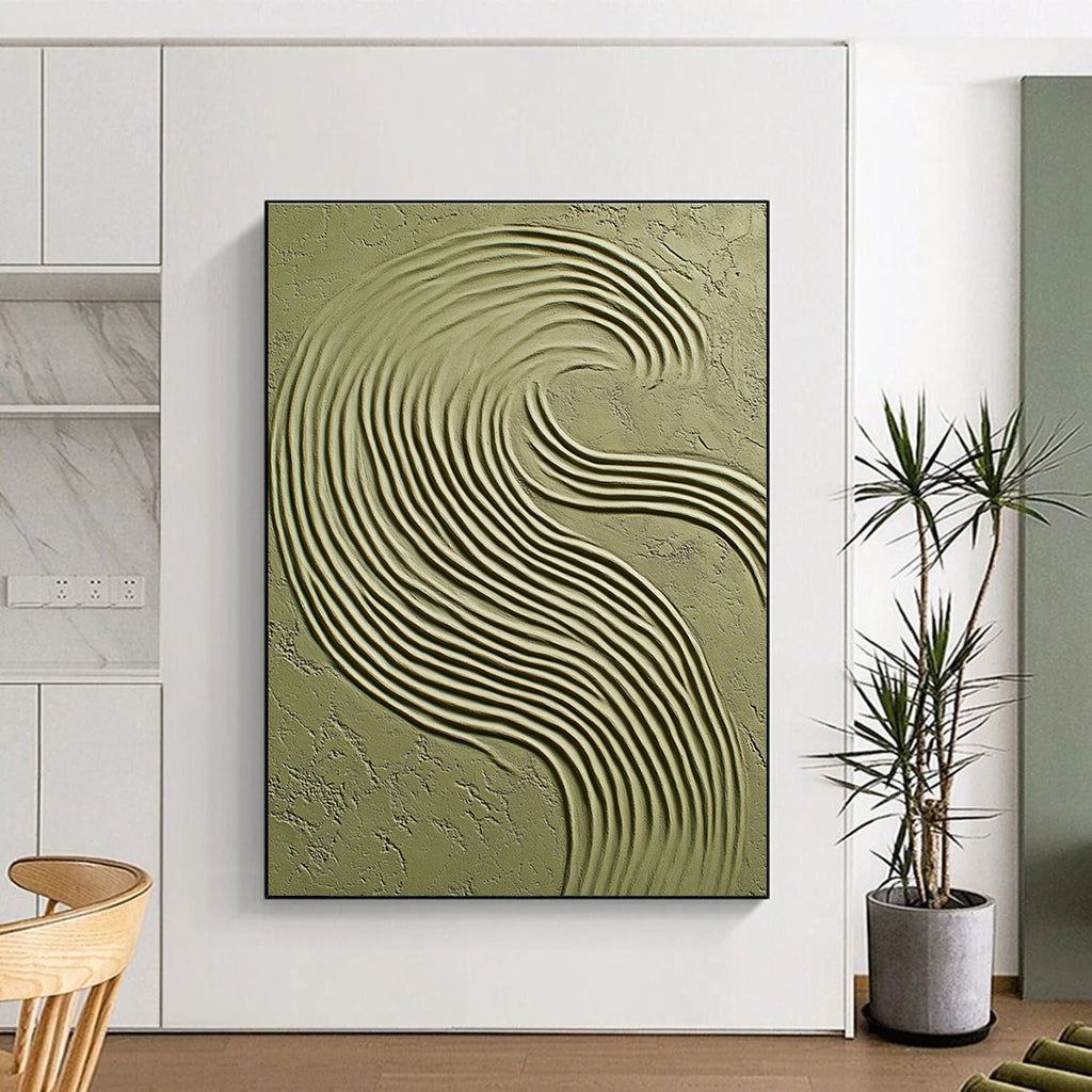 Green Wavy Textured Art Organic Abstract Painting for Nature - Inspired Interiors GAB1404