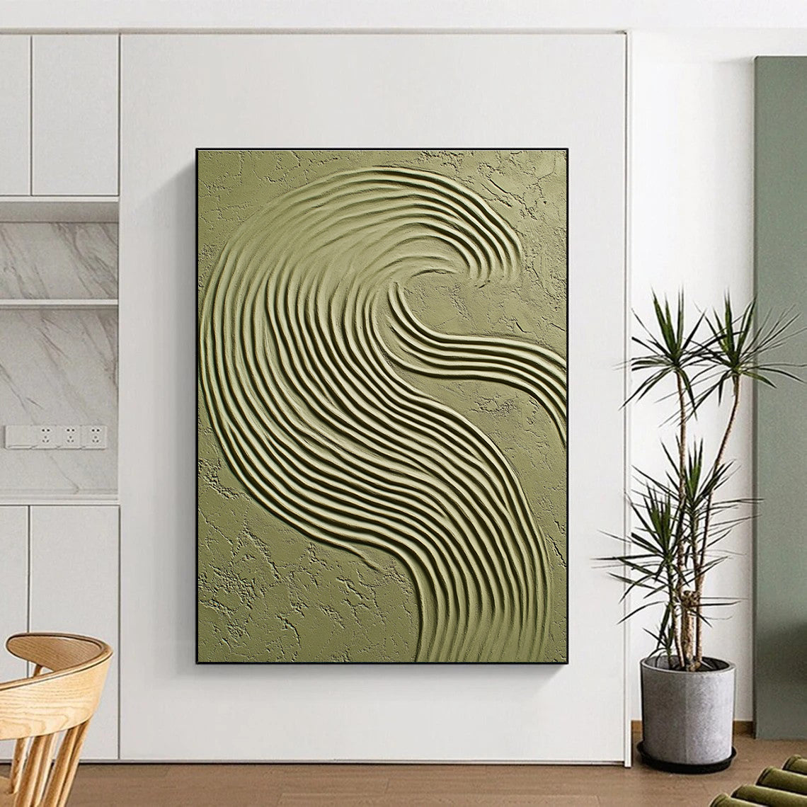 Green Wavy Textured Art Organic Abstract Painting for Nature - Inspired Interiors GAB1404