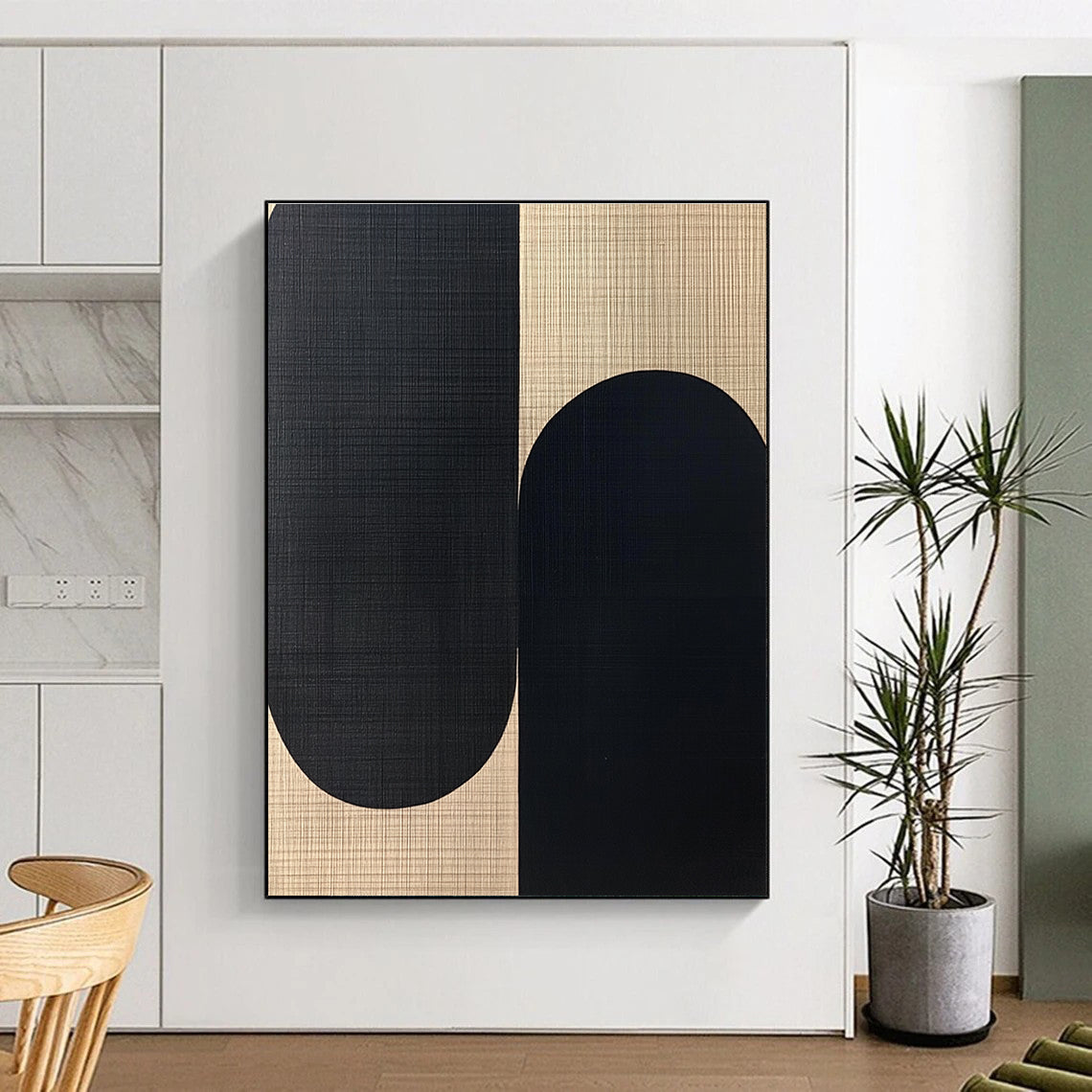Black and Beige Oval Shapes Abstract Painting for Monochrome - Themed Spaces GAB1357