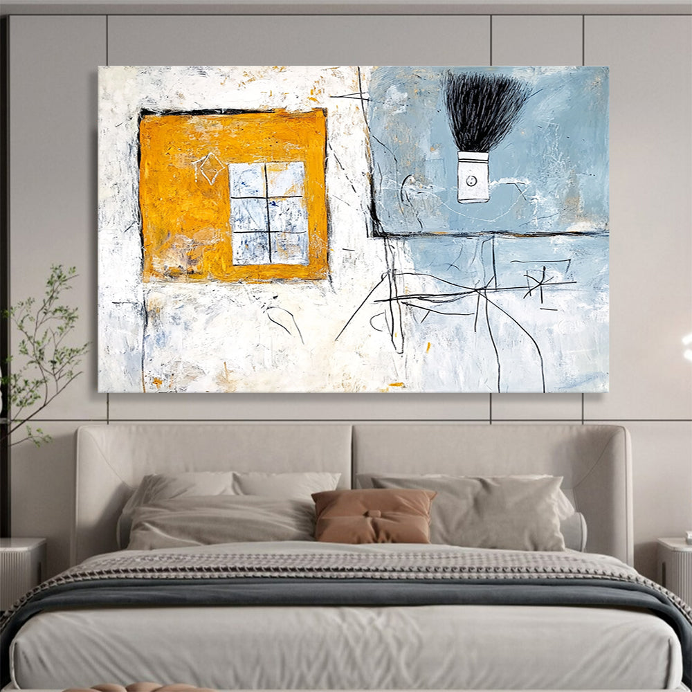 Abstract Interior with Window and Brush with Eclectic Elements Abstract Painting ABS340
