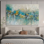 Teal and Gold Abstract Band Painting for Coastal - Themed Restaurants YHT342
