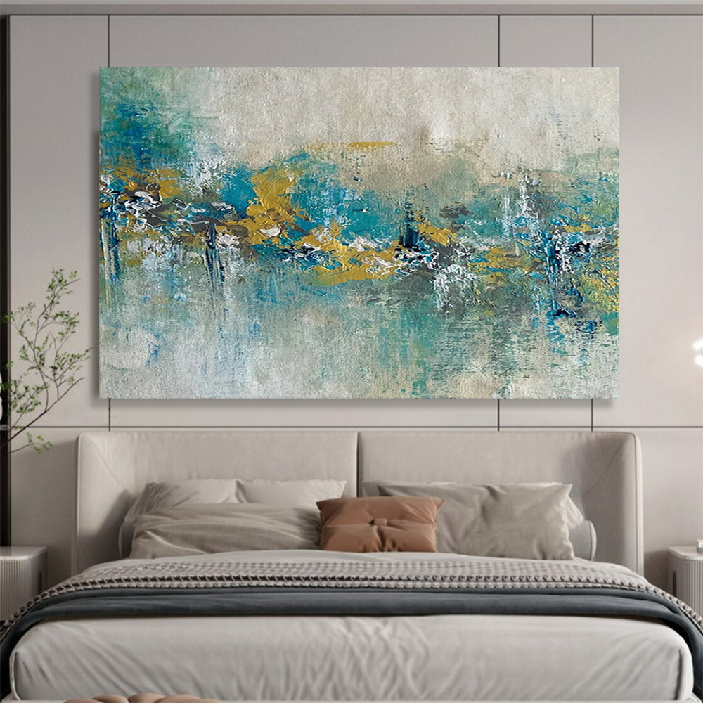 Teal and Gold Abstract Band Painting for Coastal - Themed Restaurants YHT342