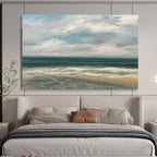 Cloudy Beach Scene Seascape Abstract Painting for Coastal Vibes YHT020