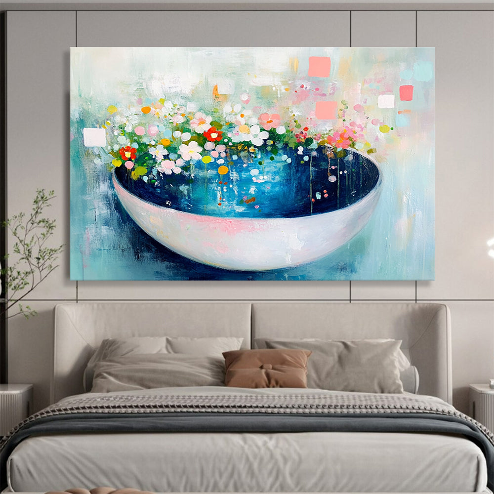 Floral Bowl Abstract Painting with Whimsical, Garden - Inspired Charm ABS494