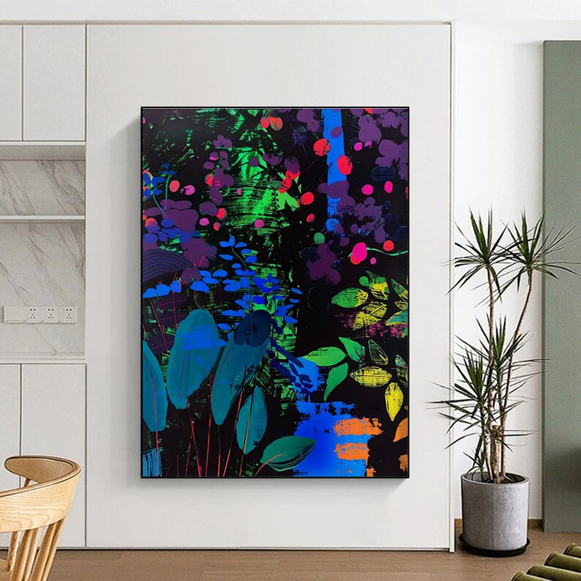 Neon Floral Night Abstract Painting for Trendy Nightclubs HENG095