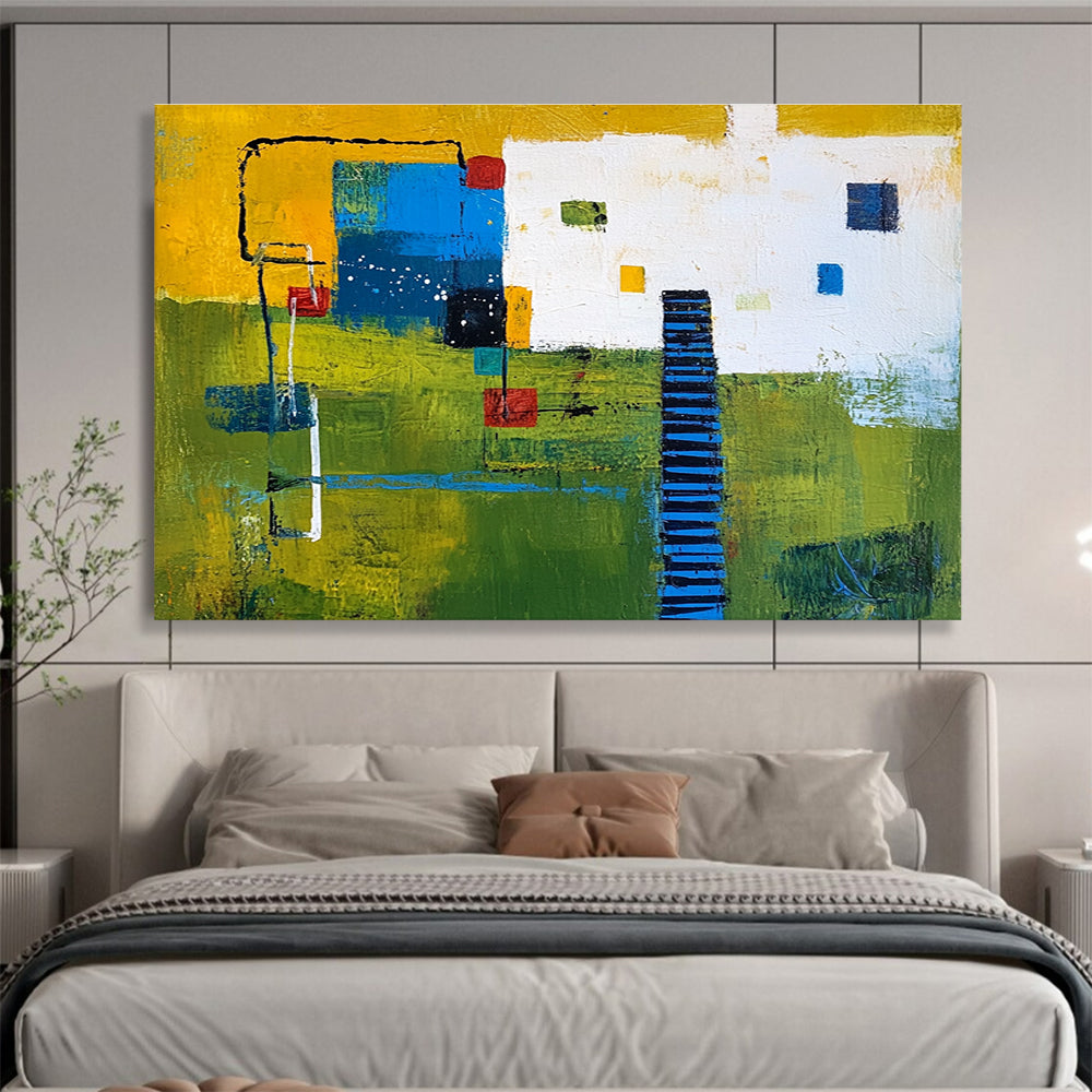 Colorful Geometric Landscape with Bold Shapes Abstract Painting ABS352