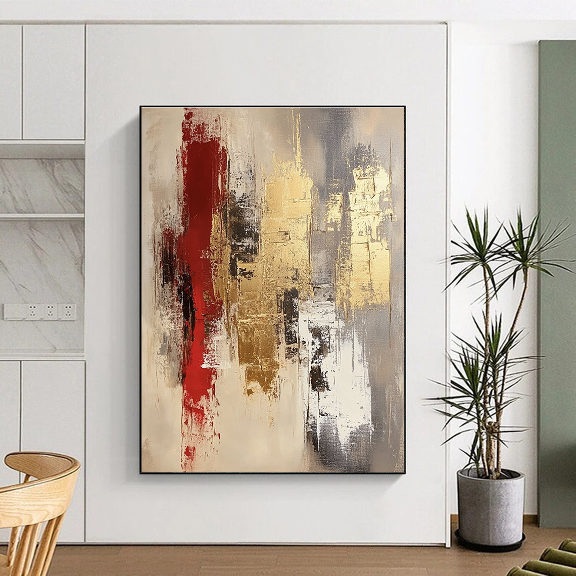 Gray Gold Red Abstract Painting with Opulent Contrasts WINK674