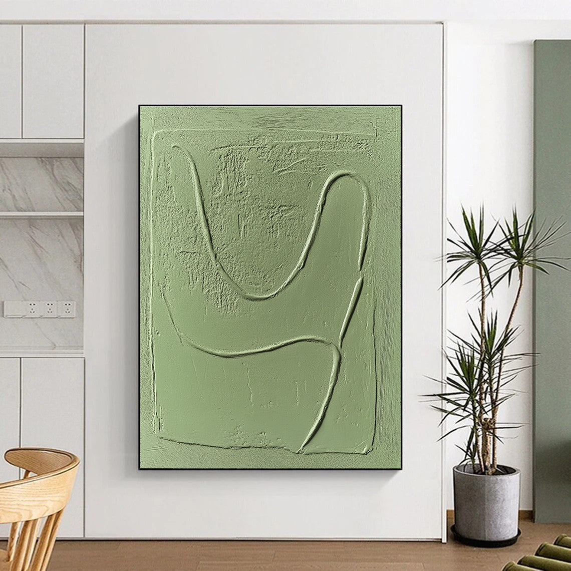Light Green Textured Forms Painting of Tactile Minimalism GAB0143