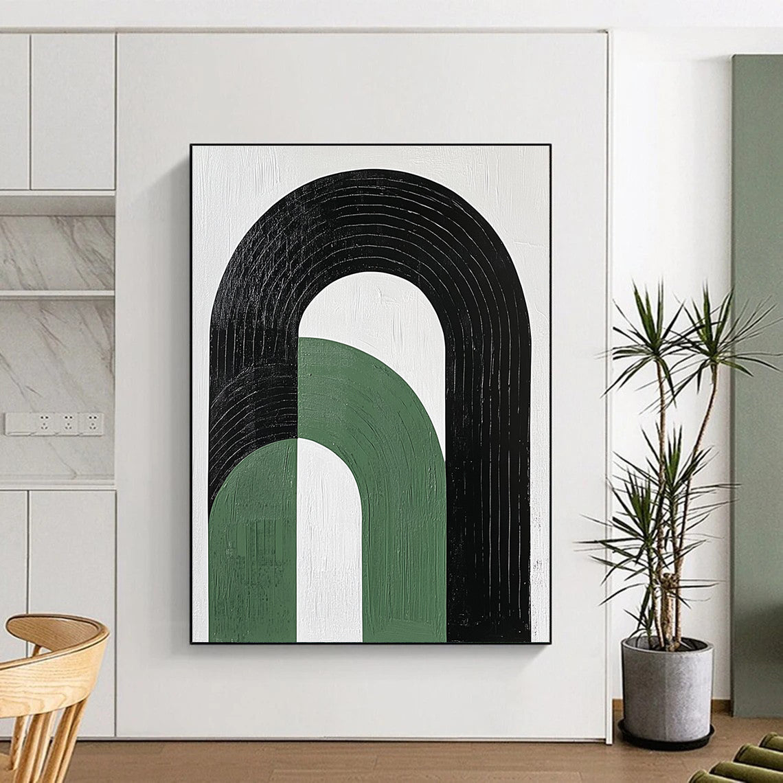 Green and Black Arches Minimalist Geometric Abstract Painting GAB0292
