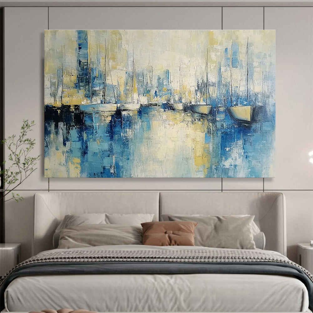 Abstract Harbor Scene Painting with Dreamy, Nautical Ambiance ABS513