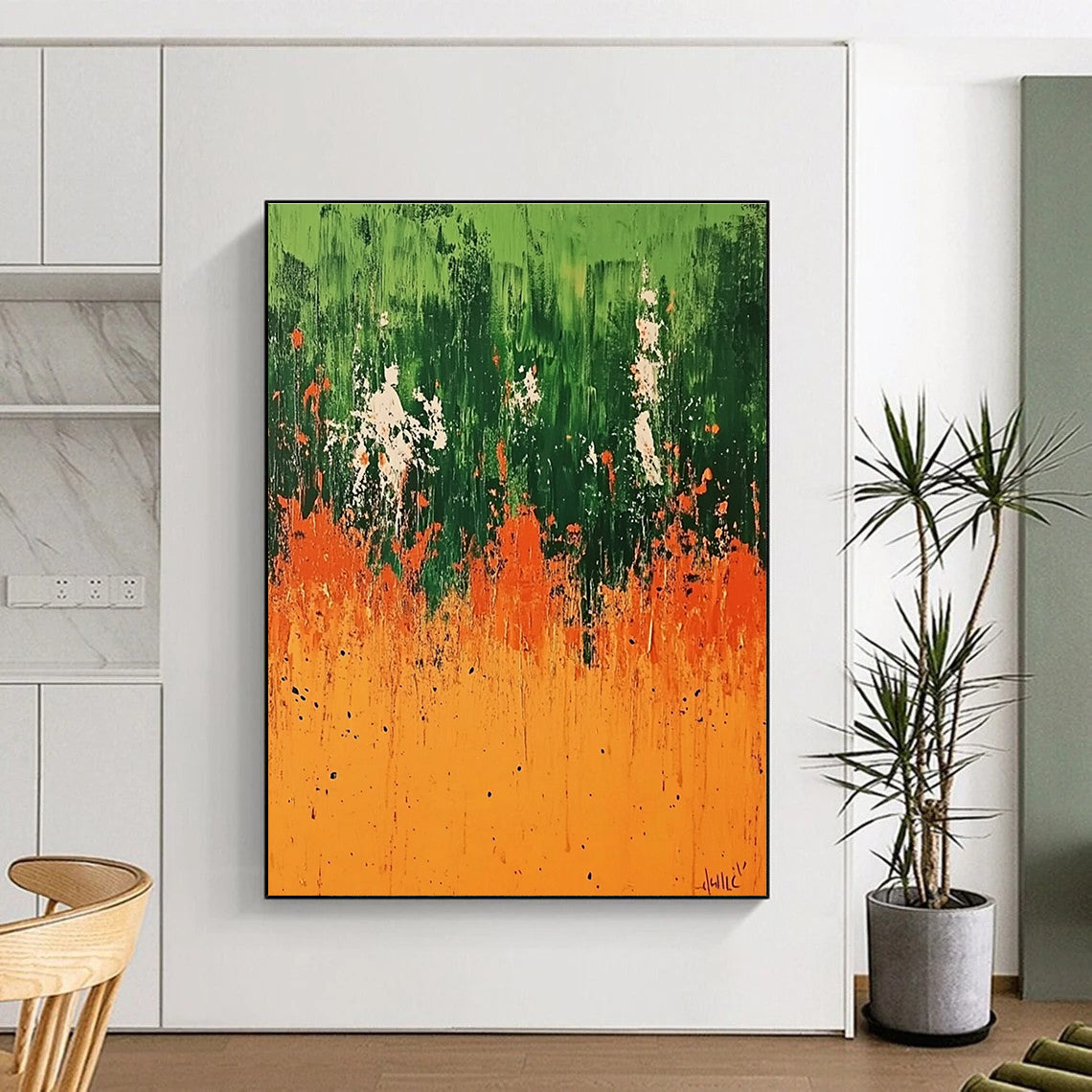 Green Field Abstract Painting with Vivid Nature Hues WINK491