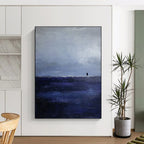 Solitary Figure in Blue Ethereal Landscape Abstract Painting GAB0222