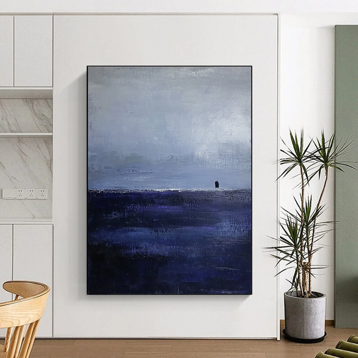 Solitary Figure in Blue Ethereal Landscape Abstract Painting GAB0222