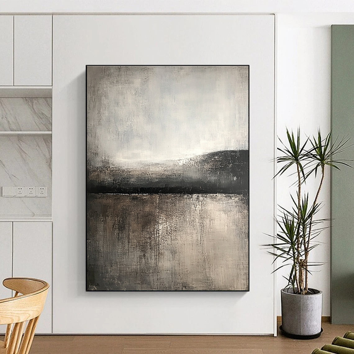 Monochrome Lake Abstract - Minimalist Landscape Abstract Art GAB0515