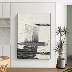 Black - White Textured Abstract Composition Painting for Minimalist Studies HENG388