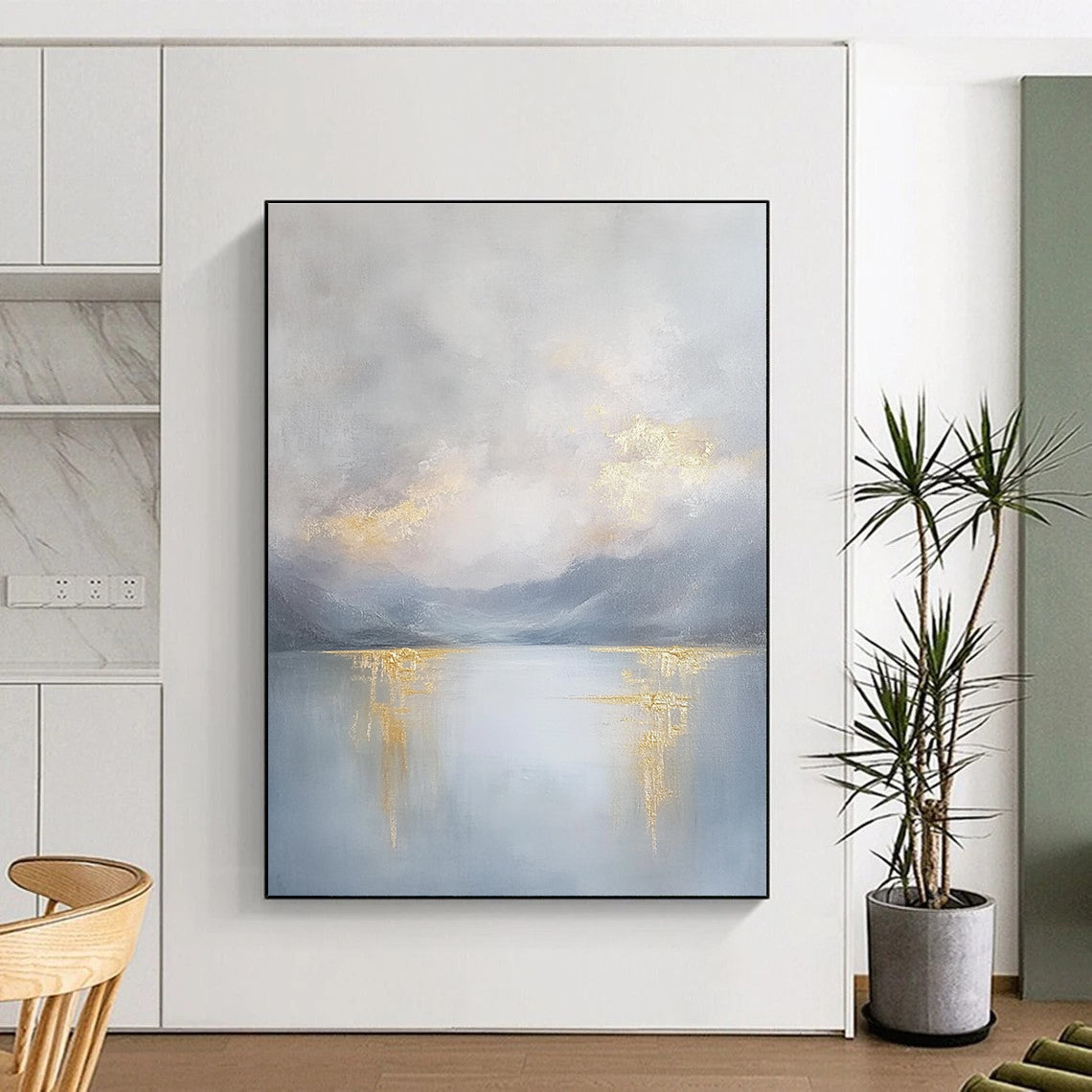 Lake with Golden Reflections Abstract Painting for Serene Interiors GAB0704