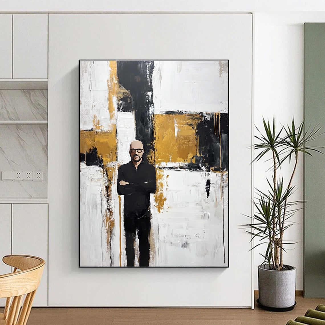Figure in Black Against Abstract Background - Modern Figurative Abstract Art GAB0457