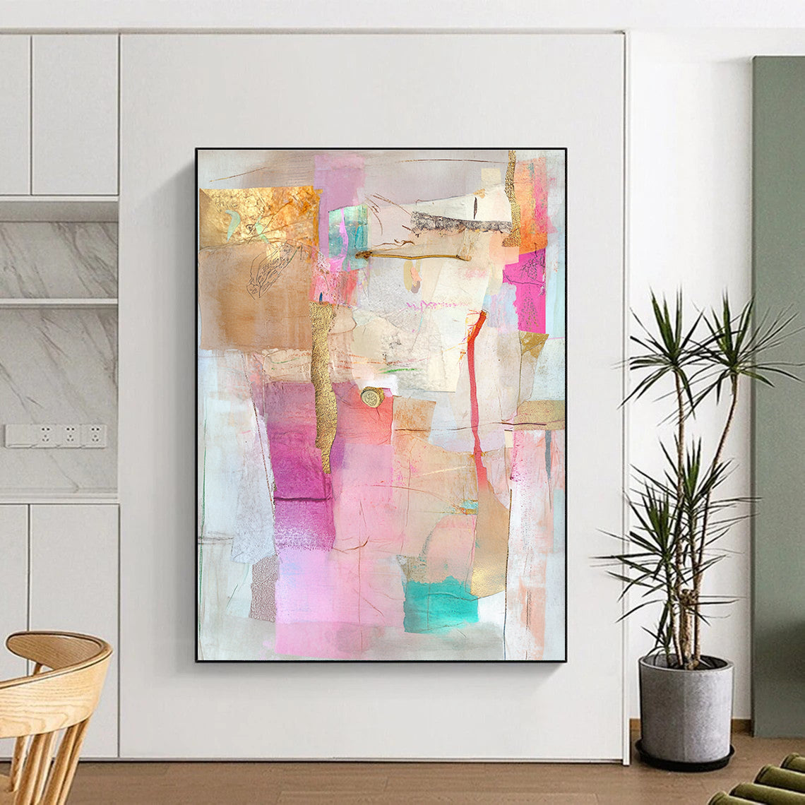 Collage of Soft Hues Mixed Media Abstract Painting GAB0250