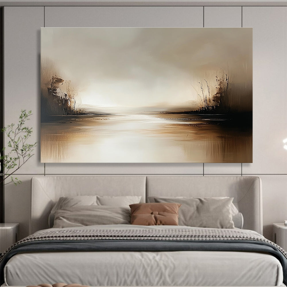 Misty River Scene Abstract Painting with Soft Tones ABS231