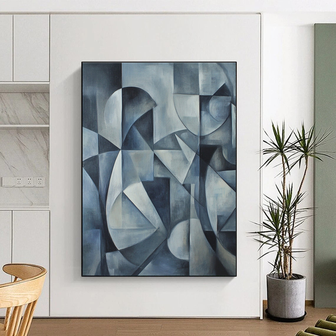Geometric Blue Abstract Painting for Minimalist Studies GAB0751