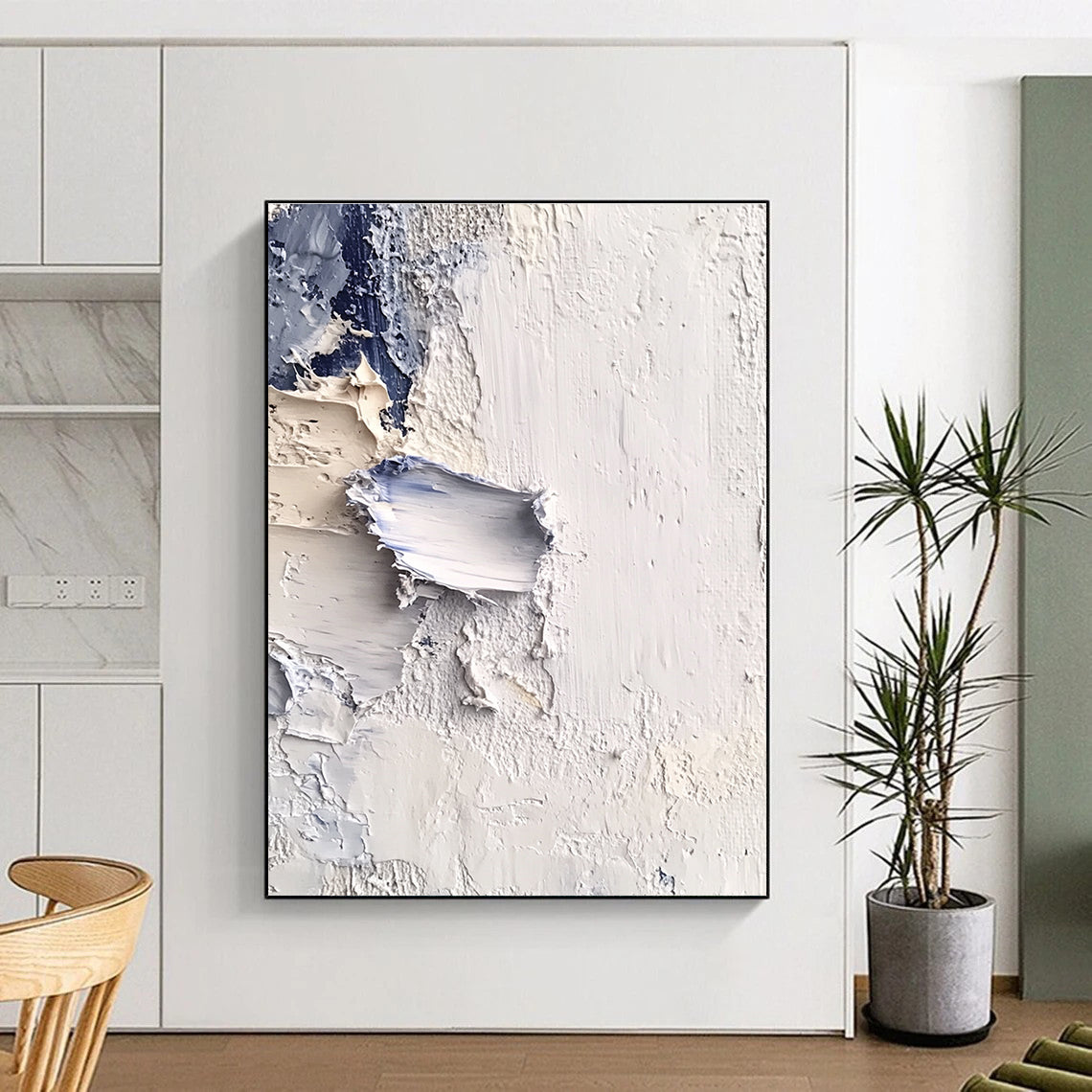Textured White Blue Abstract Painting with Subtle Depth WINK741