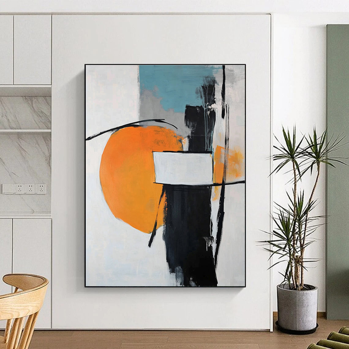 Orange and Black Abstract Painting for Modern Art - Focused Cafes GAB0925