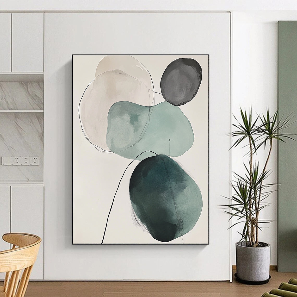 Green and Gray Circles Abstract Painting for Modern Offices GAB0986